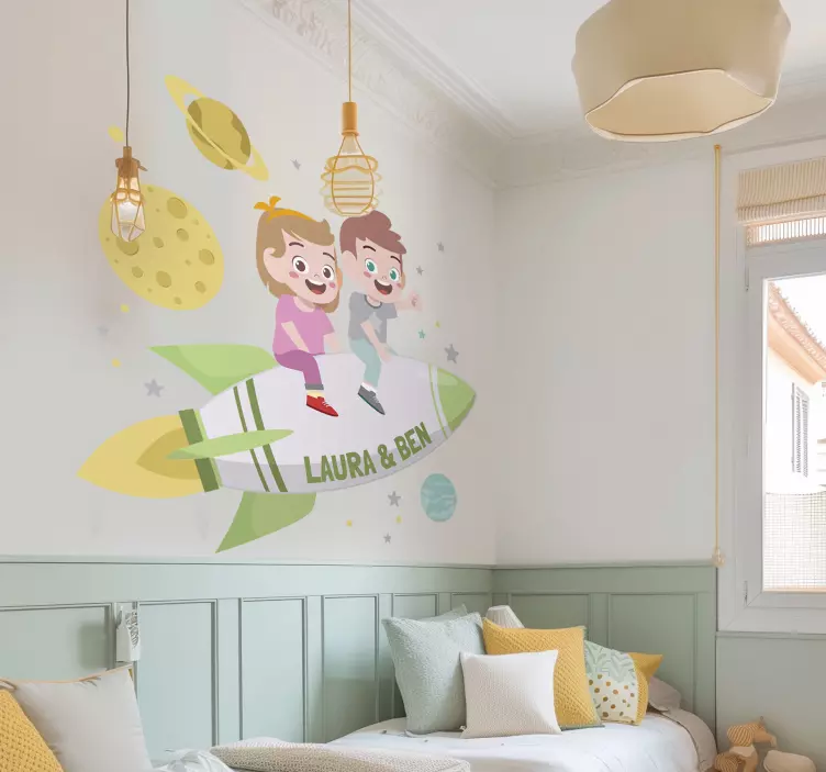 Bratje na raketi nalepka vesolje za steno - TenStickers