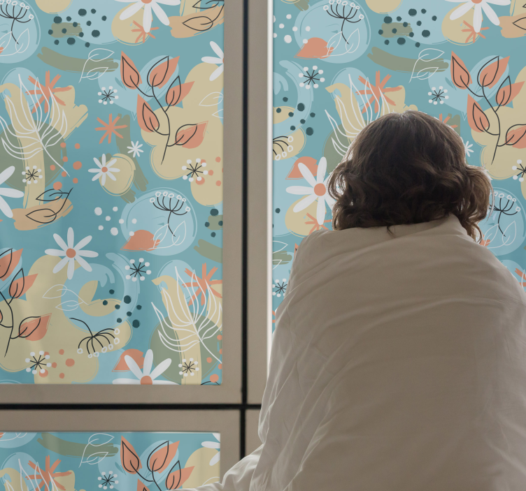 Abstraktna nalepka za okno z ravnim cvetličnim tapeta - TenStickers