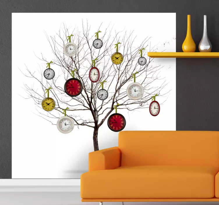 Abstraktna umetnost ura drevesna stenska mural nalepka - TenStickers