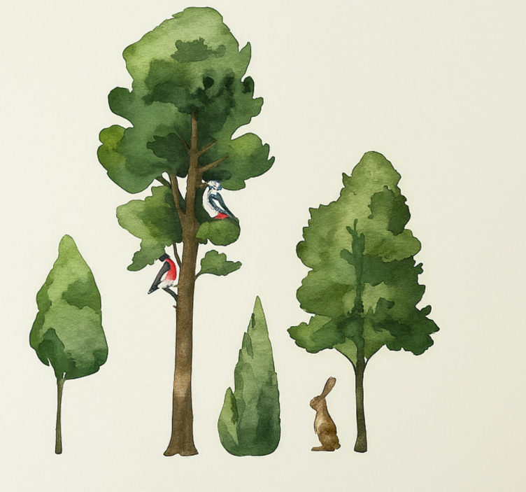 Akvareli lesena drevesa stenska nalepka - TenStickers