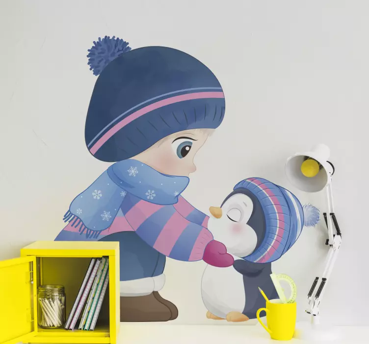 Anime dekle z nalepko ilustracije pingvina - TenStickers