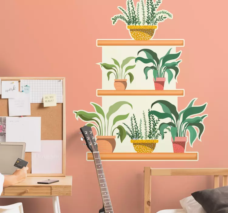 Aranžma iz listja v lončkih nalepka za rastline - TenStickers