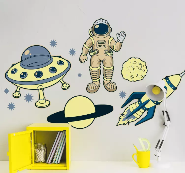 Astronavt rumena pustolovščina vesoljska nalepka - TenStickers