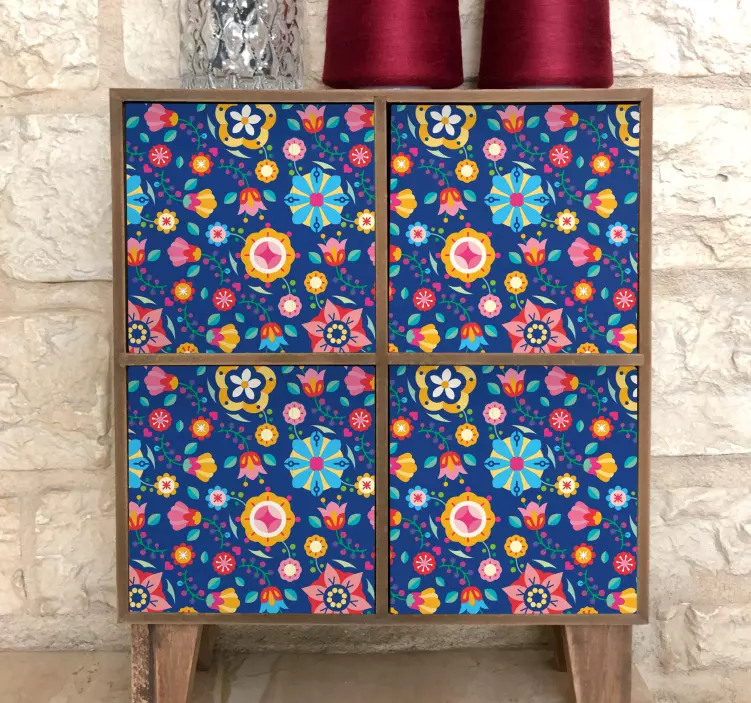 Barvit cvetlični vzorec dekorativna nalepka - TenStickers