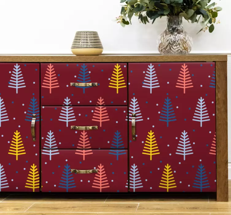 Barvit vzorec borovih dreves božična nalepka - TenStickers