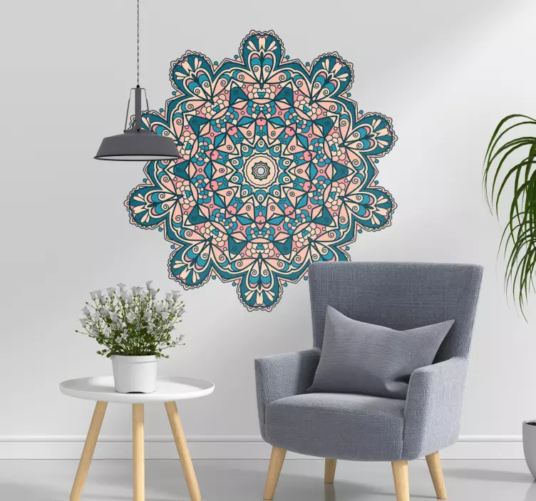 Barvna vintage mandala risanje stenske nalepke - TenStickers
