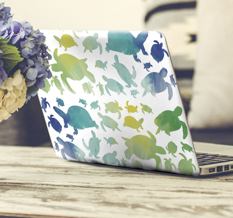 Barvite silhuete želv nalepka za prenosnik - TenStickers