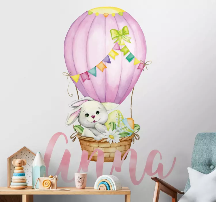 Beli zajček z imenom nalepka za otroke - TenStickers