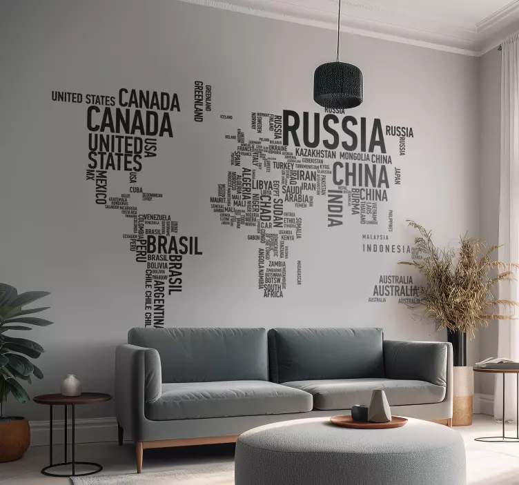 Besedilna nalepka svetovnega zemljevida - TenStickers