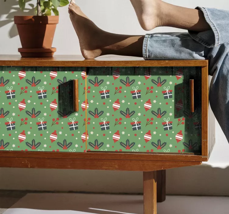 Božični bombonski tisk v zeleni nalepki pohištva - TenStickers