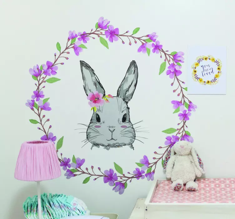 Bunny floral design nalepka za otroke - TenStickers