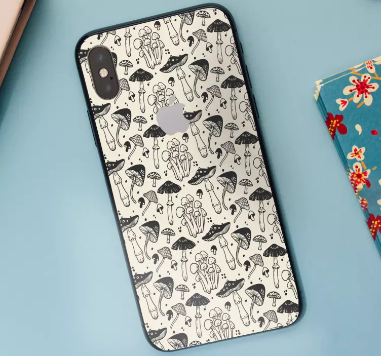 črna risba gob vzorec iphone nalepka - TenStickers