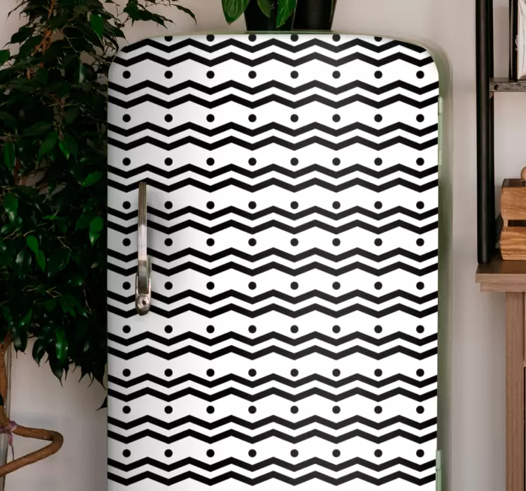 črno -bela zig zag in nalepka na hladilniku - TenStickers