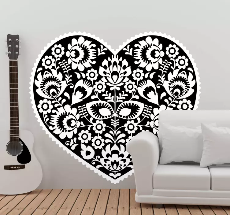 črno-bele etnične srčne vintage nalepke - TenStickers
