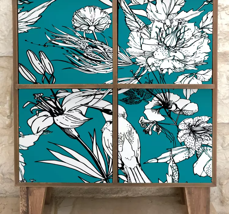 Cvetlični vzorci ptic Nalepka za pohištvo - TenStickers