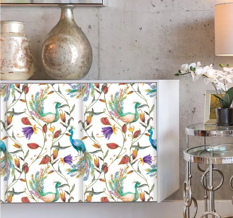 Cvetlični vzorec pava Nalepka za pohištvo - TenStickers