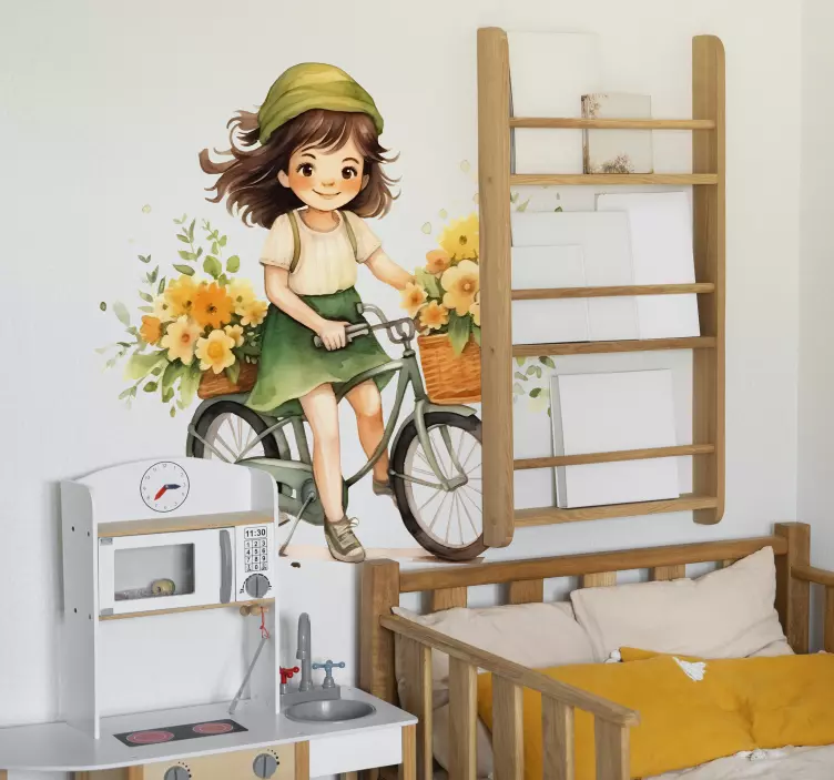 Dekle, ki vozi kolo ilustracija na nalepka - TenStickers