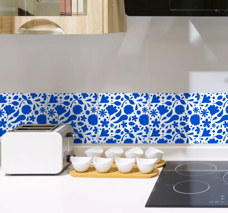 Nalepka ploščice delfts modro razno rože - TenStickers