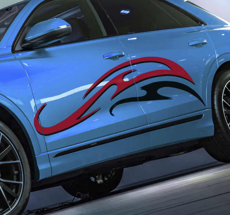 Dirkalni avtomobil s črtami bele in rdeče nalepke avtomobilov - TenStickers