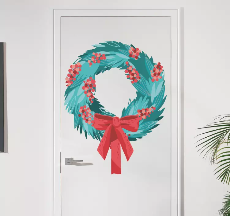 Festive greenery wreath nalepka za vrata - TenStickers