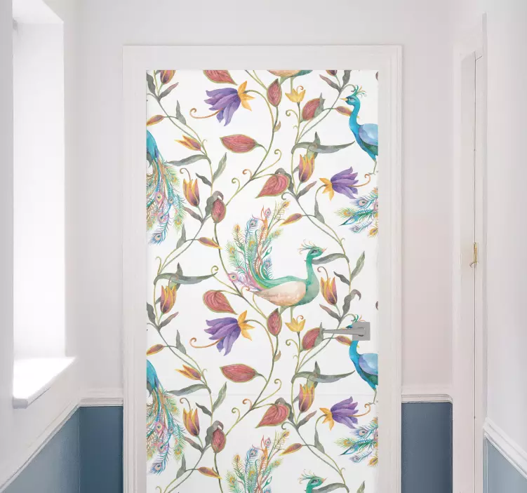Floral peacock motif nalepka za vrata - TenStickers