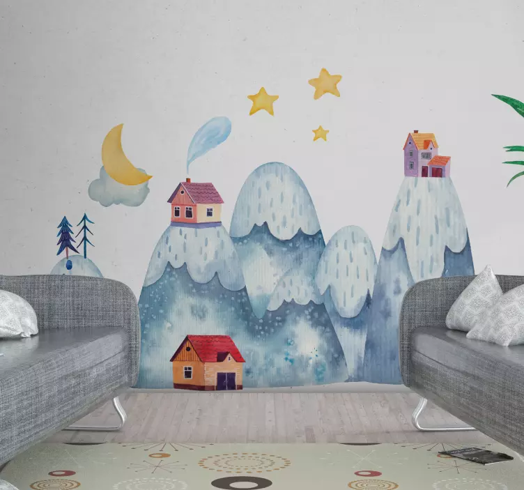 Gora s hišami nalepka narava - TenStickers