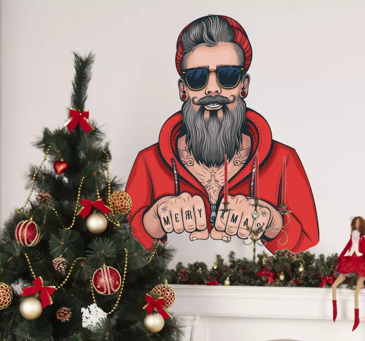 Hipster santa claus dnevna soba stenski dekor - TenStickers