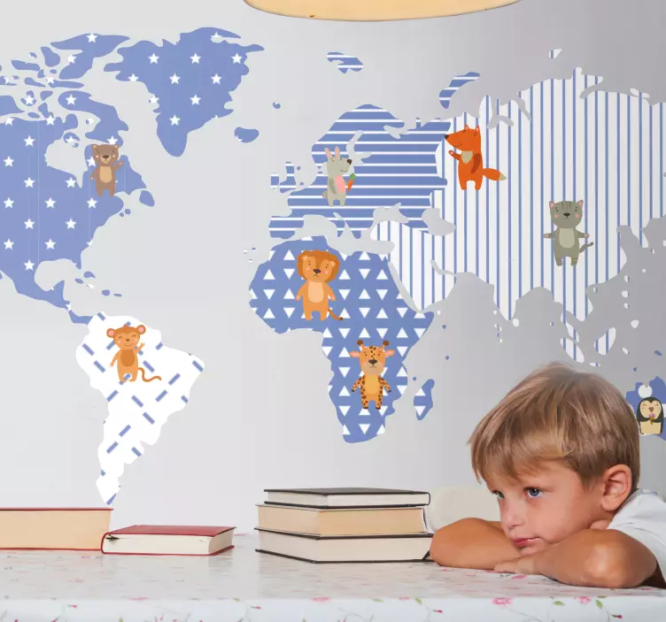 Ilustriran živalski zemljevid nalepka zemljevida sveta - TenStickers