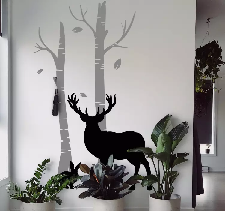 Jeleni blizu dreves nalepka obešalnik - TenStickers