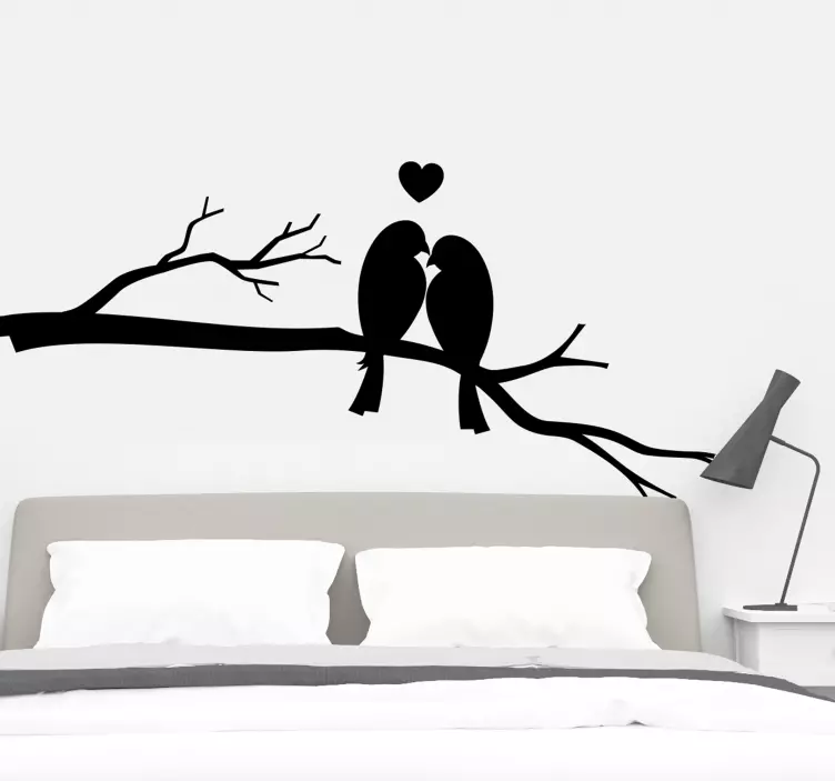 Nalepka na steno jesensko drevo s pticami, ki se poljubljajo - TenStickers