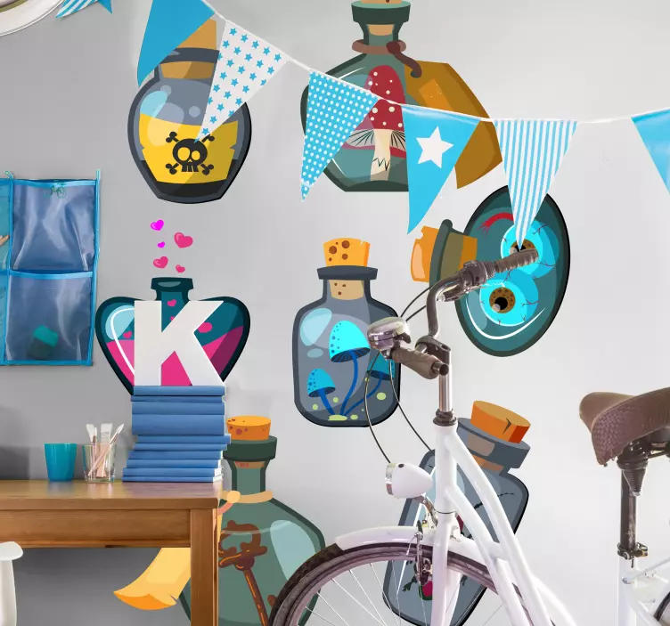 Komplet 7 steklenic z napitki nalepka za noč čarovnic - TenStickers