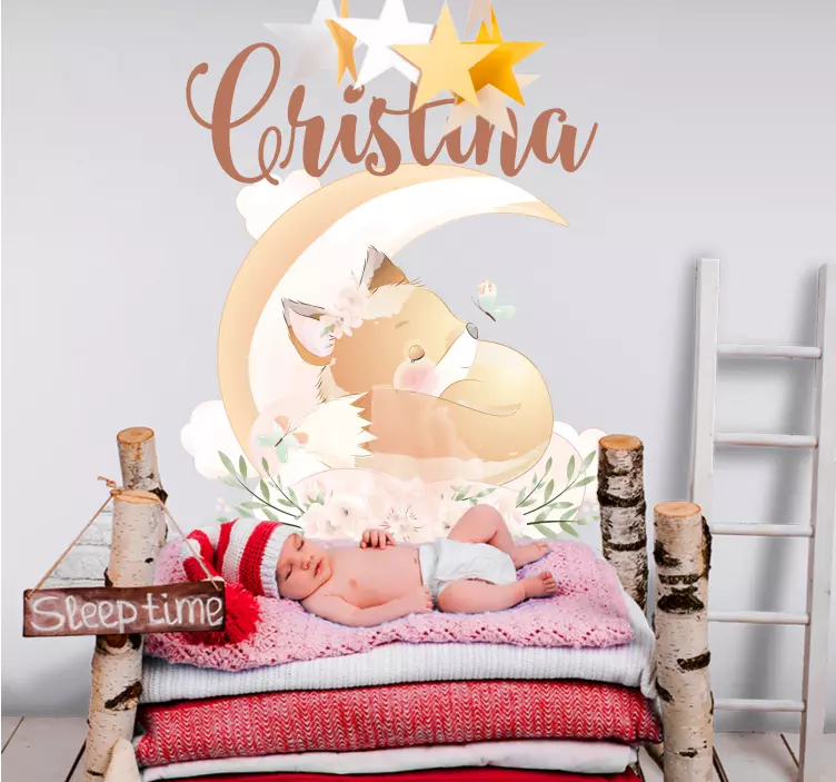 Srčkana lisica za dekle z nalepko za vrtec z imenom - TenStickers