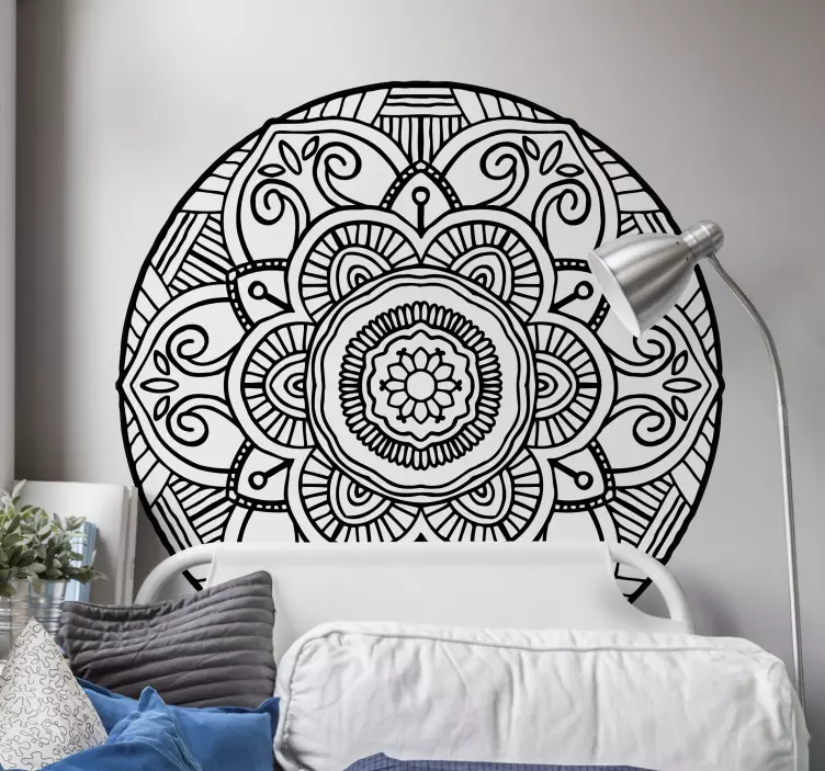 Mandala črno-bela boemska cvetlična nalepka - TenStickers