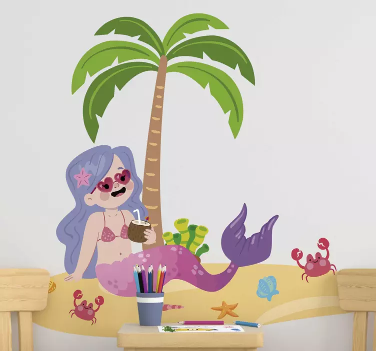 Mermaid beach scene nalepka za otroke - TenStickers
