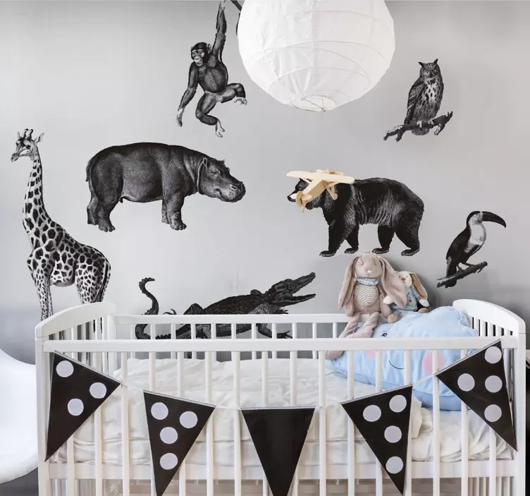 črno-bela nalepka divjih živali iz džungle - TenStickers