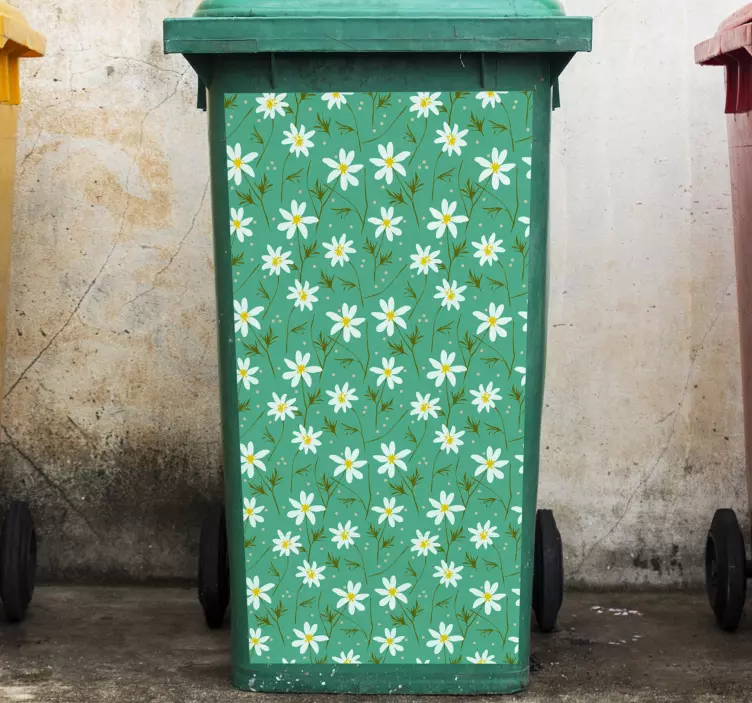 Nalepka zabojnik za smeti z marjeticami - TenStickers