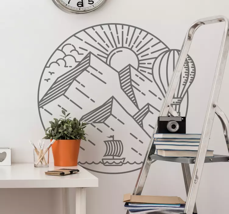 Sonce in gore nordijskega sloga narave decal - TenStickers