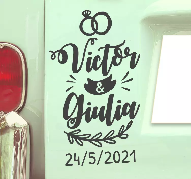Nalepka za poročni avtomobil ime in datum avtomobila - TenStickers