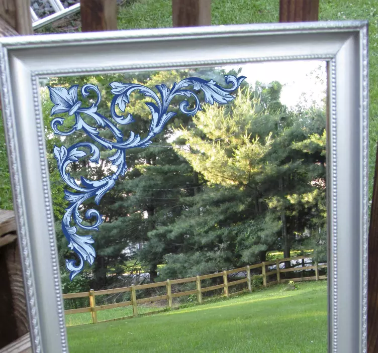 Nalepka z ogledalom modre cvetlične vogale - TenStickers