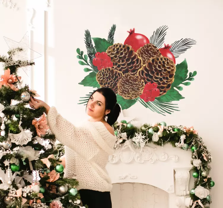 Nalepka za steno za božični stožec iz borovega stožca - TenStickers