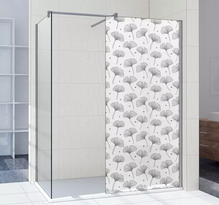 Gingko lističi z nalepko za tuš z belim vzorcem - TenStickers