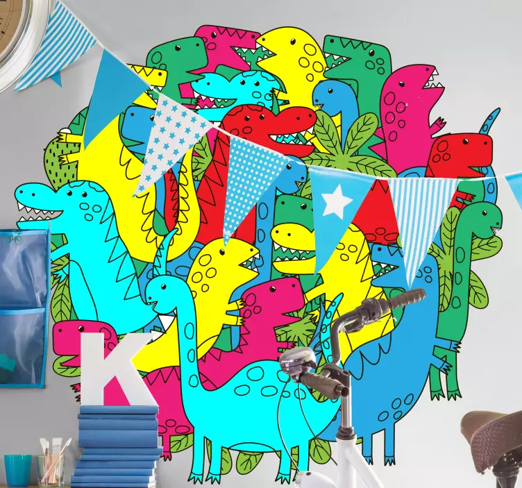 Okrogel barvit dinozaver za otroke nalepka dinozavrov - TenStickers