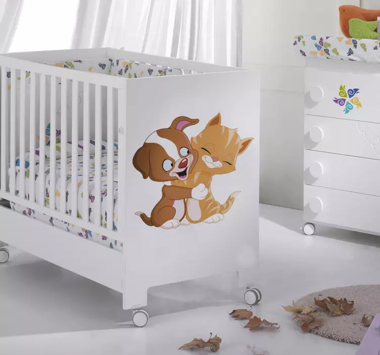 Otroške nalepke, ki objemajo mačka in psa - TenStickers