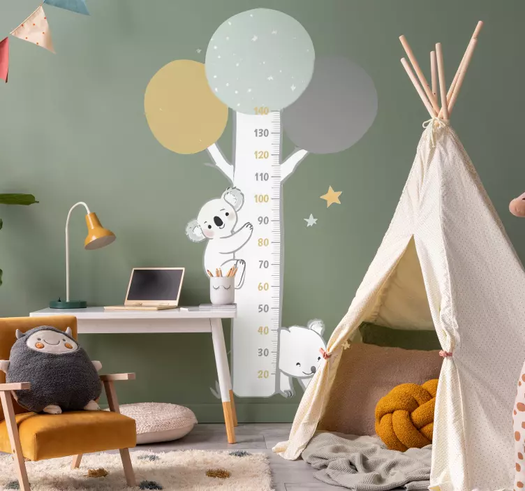 Pastelno drevo z živalmi nalepka za višinski grafikon - TenStickers