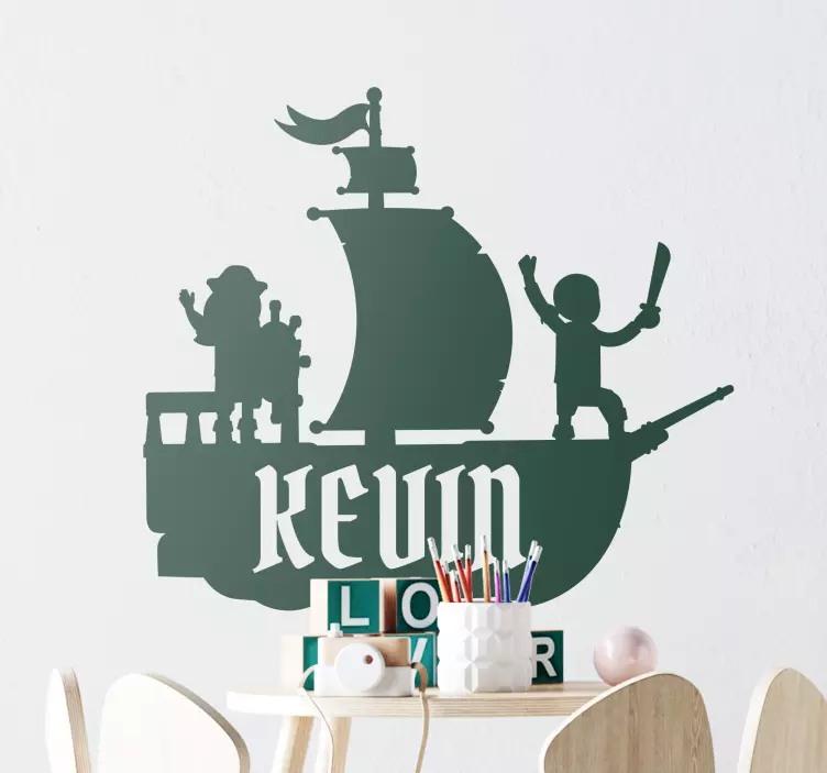 Piratska ladja z nalepko z ilustracijskim imenom - TenStickers