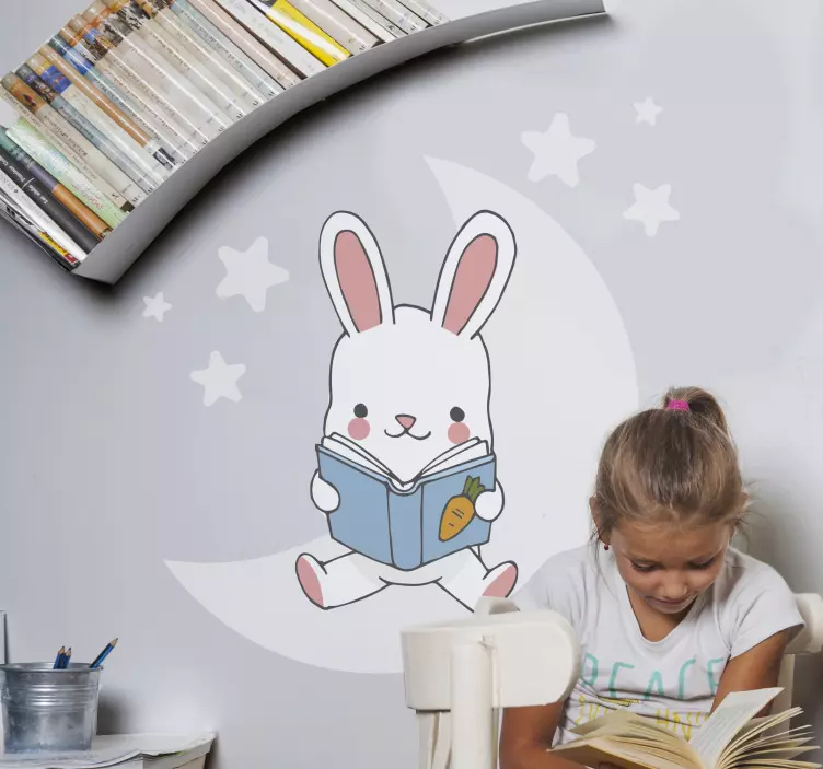 Playful reading bunny nalepka za otroke - TenStickers