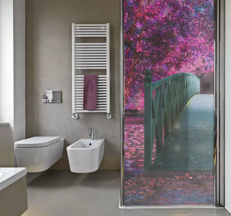 Pokrajina lesenega mostu nalepka z motivom za tuš - TenStickers