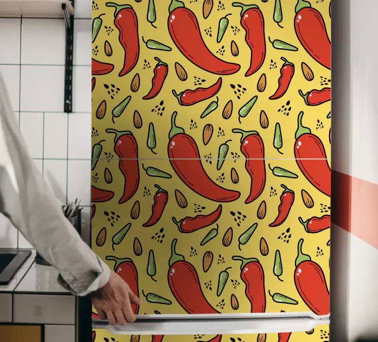 Rdeča in zelena pekoča nalepka hladilnika čilija - TenStickers