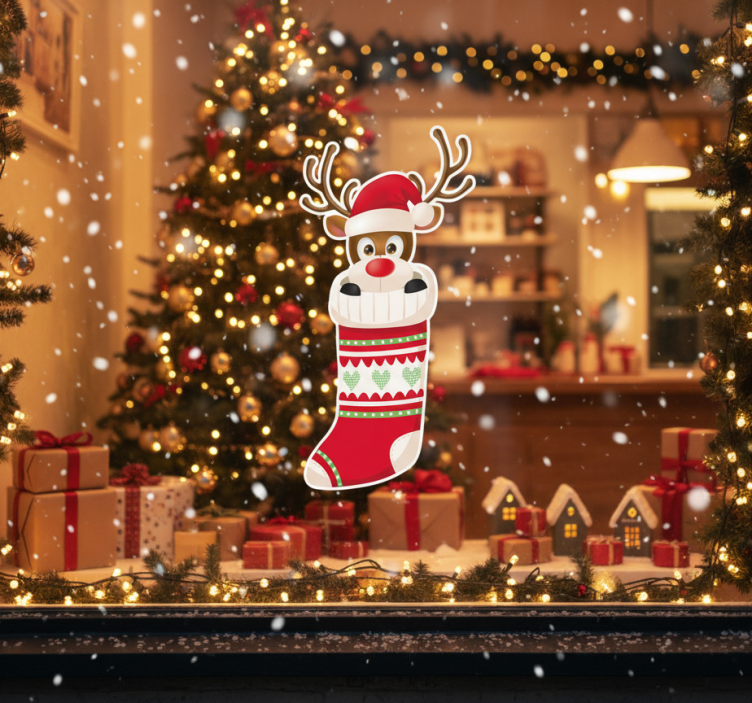 Reindeer stocking božična nalepka za darila - TenStickers