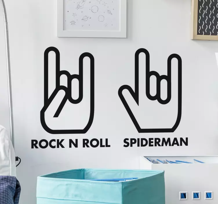 Rock n roll in spiderman hand sign stenske nalepke - TenStickers